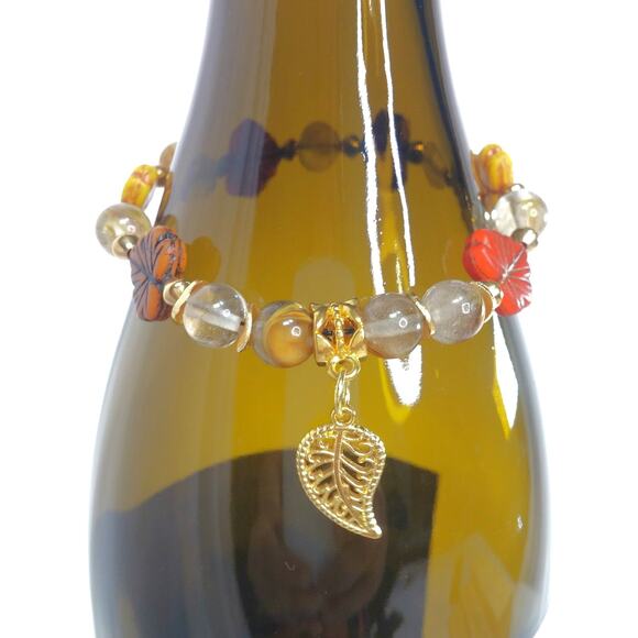 NEW Artisan Czech Glass Bracelet Fall Leaves Golden Accents Autumn Hues Earthy - Picture 9 of 11